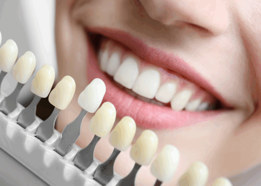 A dentist is cleaning a woman's teeth in a dental office, focusing on oral hygiene.